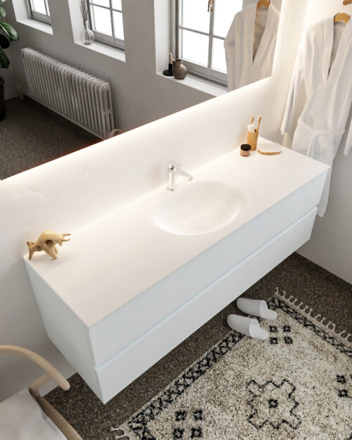 MONDIAZ VICA 150cm mueble de baño Clay 2 cajones lavabo MOON Centro 1 orificio con espejo LED.