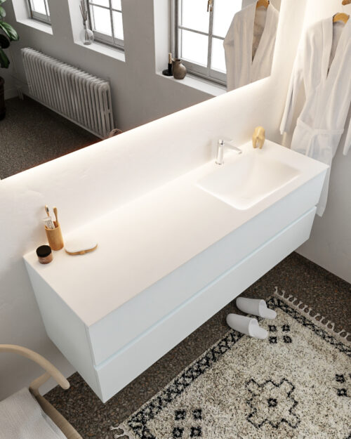 MONDIAZ VICA 150cm mueble de baño Clay 2 cajones lavabo CLOUD Derecho 1 orificio con espejo LED.