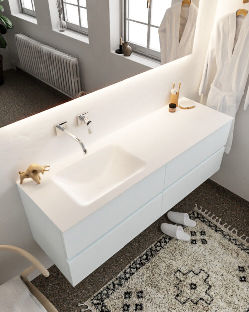 MONDIAZ VICA 150cm mueble de baño Clay 4 cajones lavabo CLOUD Izquierda sin orificio con espejo LED.