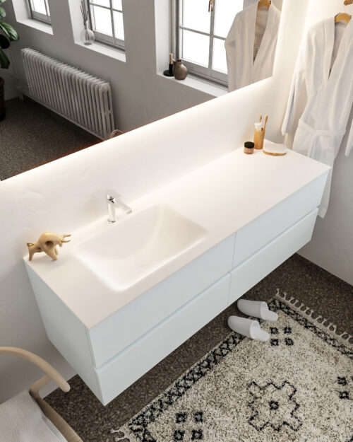 MONDIAZ VICA 150cm mueble de baño Clay 4 cajones lavabo CLOUD Izquierda 1 orificio con espejo LED.