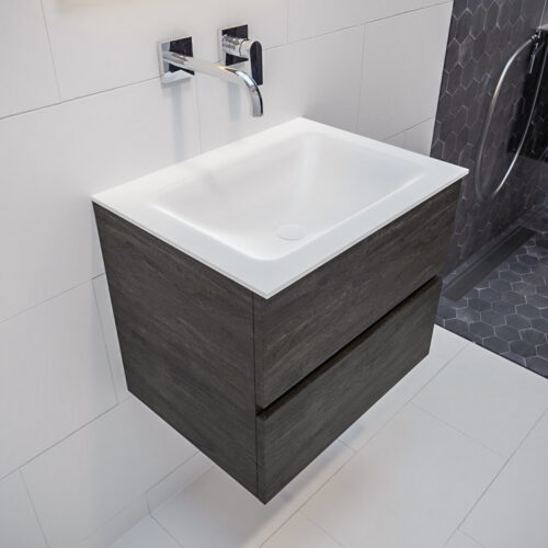 MONDIAZ VICA 60cm mueble de baño Dark Brown 2 cajones lavabo CLOUD Centro sin orificio con espejo LED.