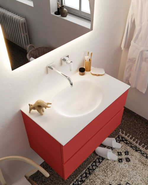 MONDIAZ VICA 80cm mueble de baño Fire 2 cajones lavabo MOON Centro sin orificio con espejo LED.