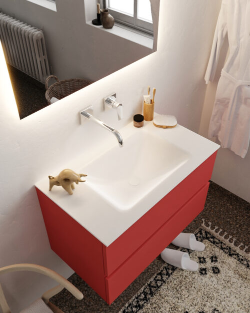 MONDIAZ VICA 80cm mueble de baño Fire 2 cajones lavabo CLOUD Centro sin orificio con espejo LED.