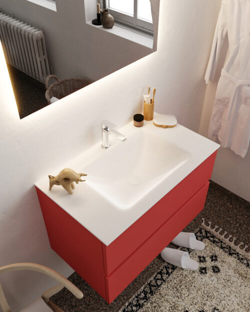 MONDIAZ VICA 80cm mueble de baño Fire 2 cajones lavabo CLOUD Centro 1 orificio con espejo LED.