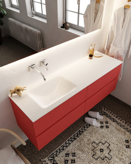 MONDIAZ VICA 150cm mueble de baño Fire 4 cajones lavabo CLOUD Izquierda sin orificio con espejo LED.