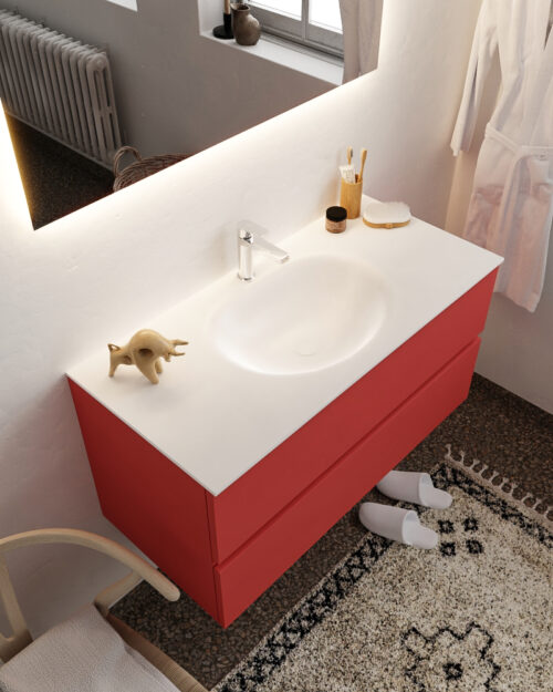 MONDIAZ VICA 100cm mueble de baño Fire 2 cajones lavabo MOON Centro 1 orificio.