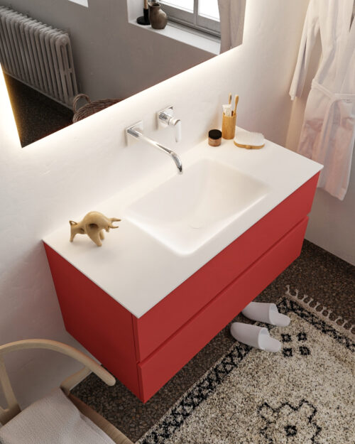 MONDIAZ VICA 100cm mueble de baño Fire 2 cajones lavabo CLOUD Centro sin orificio.