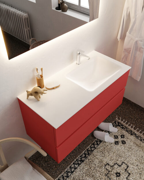 MONDIAZ VICA 100cm mueble de baño Fire 2 cajones lavabo CLOUD Derecho 1 orificio.