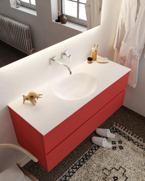 MONDIAZ VICA 120cm mueble de baño Fire 2 cajones lavabo MOON Centro sin orificio.