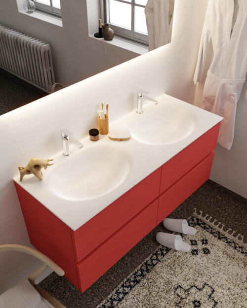 MONDIAZ VICA 120cm mueble de baño Fire 4 cajones lavabo MOON Doble 2 orificios.