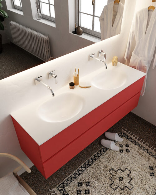 MONDIAZ VICA 150cm mueble de baño Fire 2 cajones lavabo MOON Doble sin orificio.