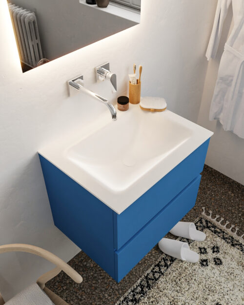 MONDIAZ VICA 60cm mueble de baño Jeans 2 cajones lavabo CLOUD Centro sin orificio con espejo LED.