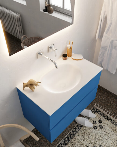 MONDIAZ VICA 80cm mueble de baño Jeans 2 cajones lavabo MOON Centro sin orificio con espejo LED.