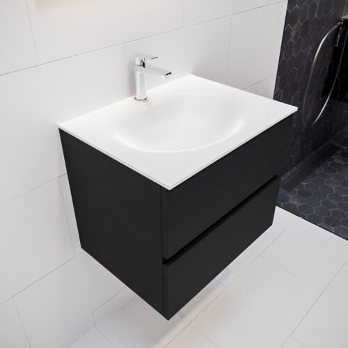 MONDIAZ VICA 60cm mueble de baño Urban 2 cajones lavabo MOON Centro 1 orificio con espejo LED.