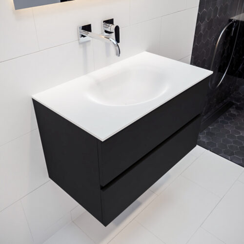 MONDIAZ VICA 80cm mueble de baño Urban 2 cajones lavabo MOON Centro sin orificio con espejo LED.