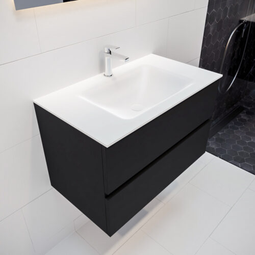 MONDIAZ VICA 80cm mueble de baño Urban 2 cajones lavabo CLOUD Centro 1 orificio con espejo LED.