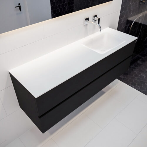 MONDIAZ VICA 150cm mueble de baño Urban 2 cajones lavabo CLOUD Derecho sin orificio con espejo LED.