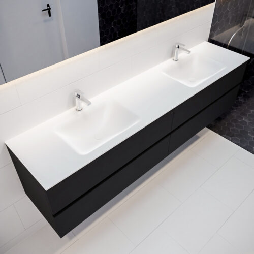 MONDIAZ VICA 200cm mueble de baño Urban 4 cajones lavabo CLOUD Doble 2 orificios con espejo LED.