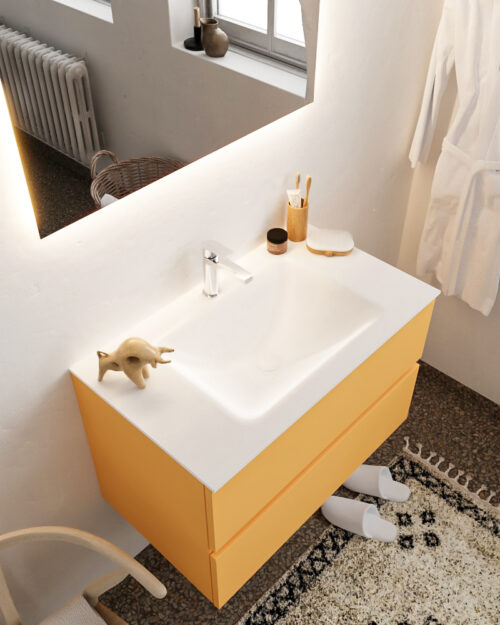 MONDIAZ VICA 80cm mueble de baño Ocher 2 cajones lavabo CLOUD Centro 1 orificio con espejo LED.