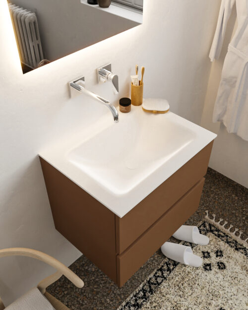 MONDIAZ VICA 60cm mueble de baño Rust 2 cajones lavabo CLOUD Centro sin orificio con espejo LED.