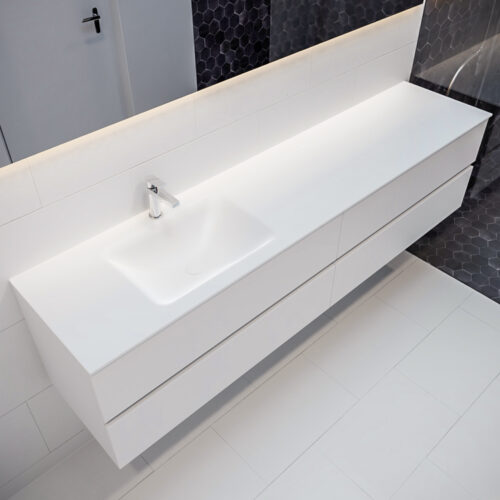 MONDIAZ VICA 200cm mueble de baño Talc 4 cajones lavabo CLOUD Izquierda 1 orificio con espejo LED.