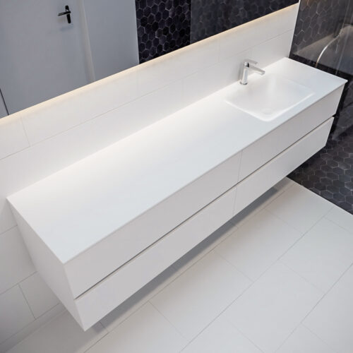 MONDIAZ VICA 200cm mueble de baño Talc 4 cajones lavabo CLOUD Derecho 1 orificio con espejo LED.