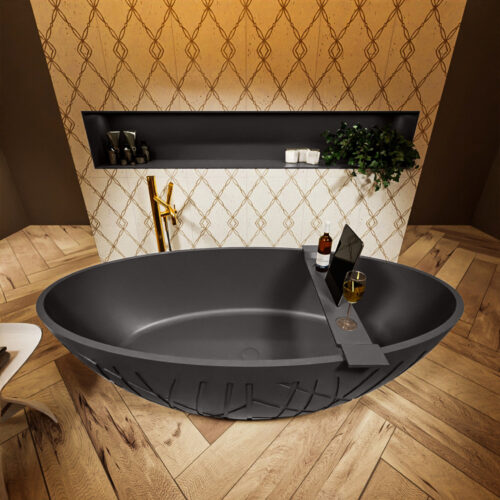 MONDIAZ HOLM Bañera exenta solid surface 180x85cm color Dark Grey / Dark Grey.