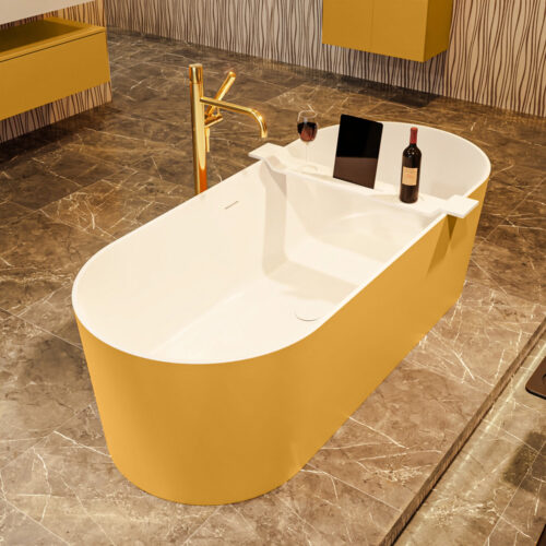 MONDIAZ NOBLE Bañera exenta solid surface 180x75cm color Ocher / Talc.