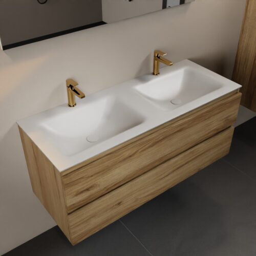 MONDIAZ AIVY 120cm mueble de baño Chai. Lavabo Talc Solid surface Doble 2 orificios.