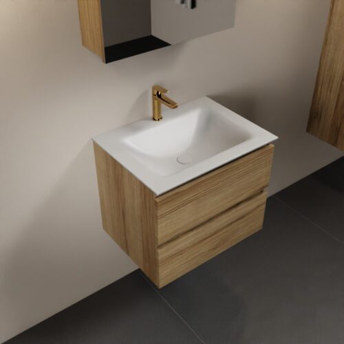 MONDIAZ AIVY 60cm mueble de baño Chai. Lavabo Talc Solid surface Centro 1 orificio y armario con espejo.