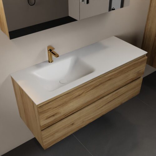 MONDIAZ AIVY 120cm mueble de baño Chai. Lavabo Talc Solid surface Izquierda 1 orificio y armario con espejo.