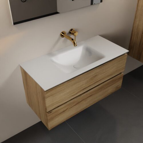 MONDIAZ AIVY 100cm mueble de baño Chai. Lavabo Talc Solid surface Centro sin orificio.