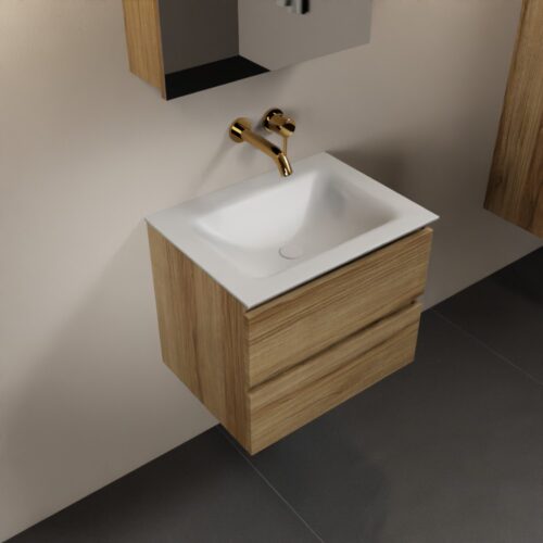 MONDIAZ AIVY 60cm mueble de baño Chai. Lavabo Talc Solid surface Centro sin orificio y armario con espejo.