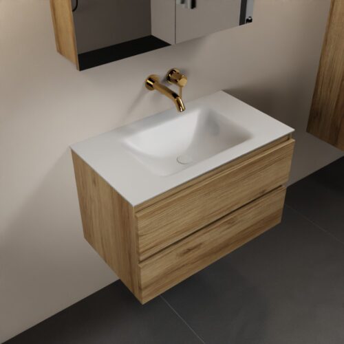 MONDIAZ AIVY 80cm mueble de baño Chai. Lavabo Talc Solid surface Centro sin orificio y armario con espejo.