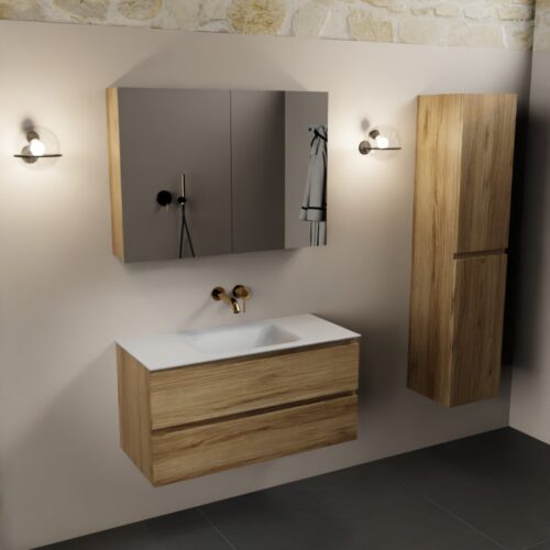 MONDIAZ AIVY 100cm mueble de baño Chai. Lavabo Talc Solid surface Centro sin orificio y armario con espejo. - Imagen 2