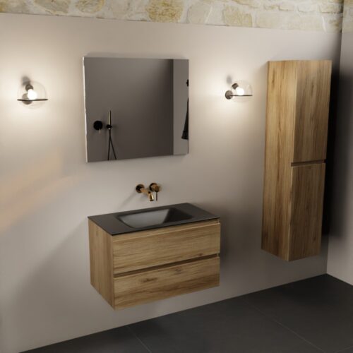 MONDIAZ AIVY 80cm mueble de baño Chai. Lavabo Urban solid surface Centro sin orificio con espejo. - Imagen 2