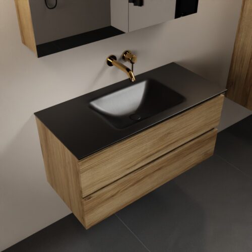 MONDIAZ AIVY 100cm mueble de baño Chai. Lavabo Urban Solid surface Centro sin orificio y armario con espejo.