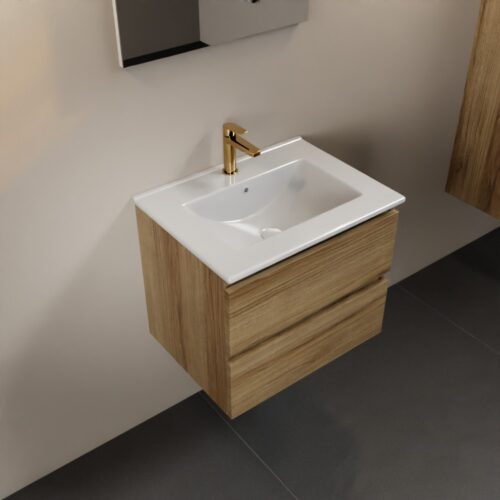 MONDIAZ AIVY 60cm mueble de baño Chai. Lavabo Blanco brillo Cerámica Centro 1 orificio.