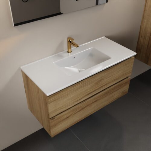 MONDIAZ AIVY 100cm mueble de baño Chai. Lavabo Blanco brillo Cerámica Centro 1 orificio.