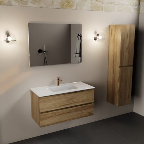 MONDIAZ AIVY 100cm mueble de baño Chai. Lavabo blanco brillo cerámica Centro 1 orificio con espejo. - Imagen 2