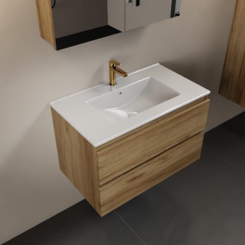 MONDIAZ AIVY 80cm mueble de baño Chai. Lavabo blanco brillo cerámica Centro 1 orificio y armario con espejo.