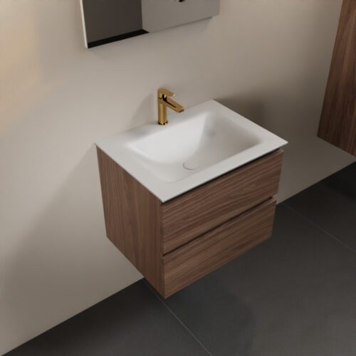 MONDIAZ AIVY 60cm mueble de baño Mocha. Lavabo Talc Solid surface Centro 1 orificio.