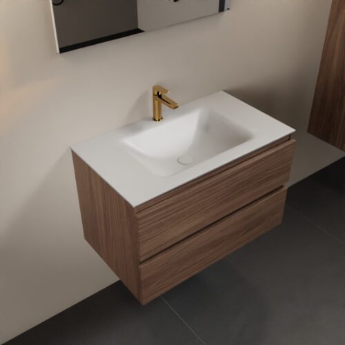 MONDIAZ AIVY 80cm mueble de baño Mocha. Lavabo Talc Solid surface Centro 1 orificio.