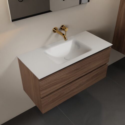 MONDIAZ AIVY 100cm mueble de baño Mocha. Lavabo Talc Solid surface Centro sin orificio.