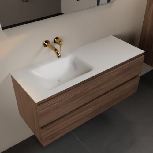 MONDIAZ AIVY 120cm mueble de baño Mocha. Lavabo Talc Solid surface Izquierda sin orificio.