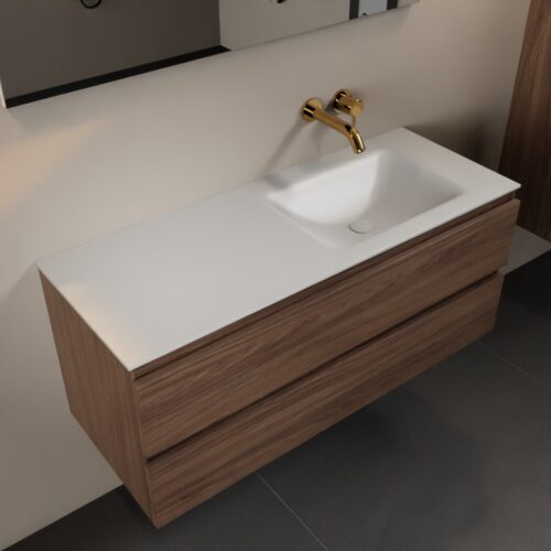 MONDIAZ AIVY 120cm mueble de baño Mocha. Lavabo Talc Solid surface Derecho sin orificio.