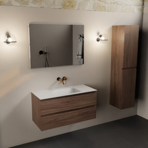 MONDIAZ AIVY 100cm mueble de baño Mocha. Lavabo Talc Solid surface Centro sin orificio. - Imagen 2