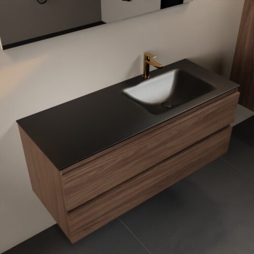 MONDIAZ AIVY 120cm mueble de baño Mocha. Lavabo Urban Solid surface Derecho 1 orificio.