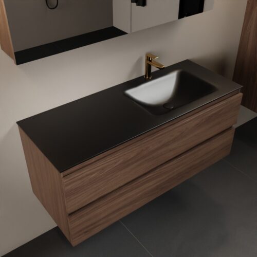 MONDIAZ AIVY 120cm mueble de baño Mocha. Lavabo Urban Solid surface Derecho 1 orificio y armario con espejo.