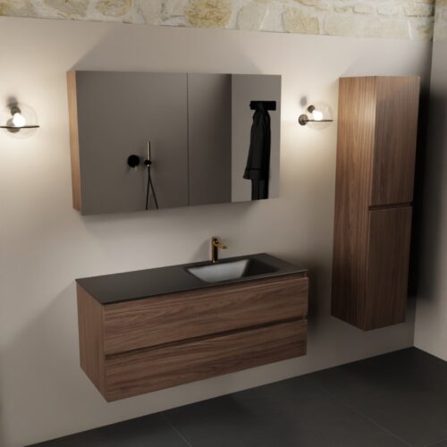 MONDIAZ AIVY 120cm mueble de baño Mocha. Lavabo Urban Solid surface Derecho 1 orificio y armario con espejo. - Imagen 2